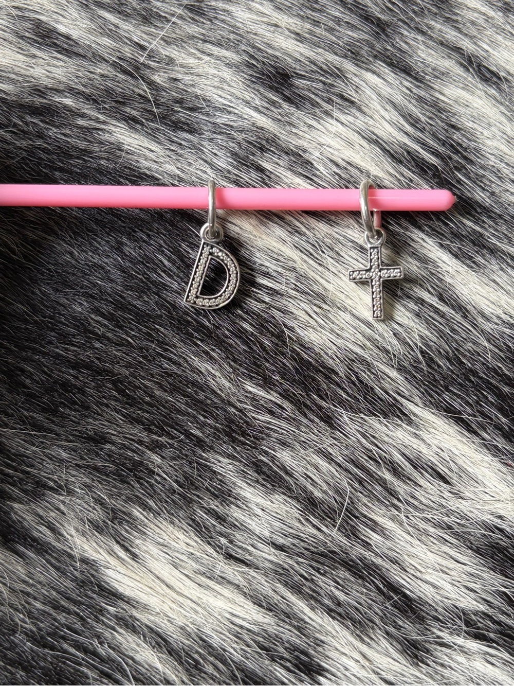 Pandora ME Silver Initial 'D' and Cross Charm Set - Pink Accents